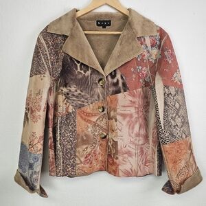VTG BAYA Jacket Multicolor Faux Sheepskin Sherling Vegan Sz L Boho Art to Wear